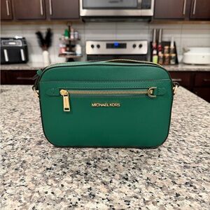 Michael Kors Emerald Green Saffiano Crossbody Bag with Gold Hardware
